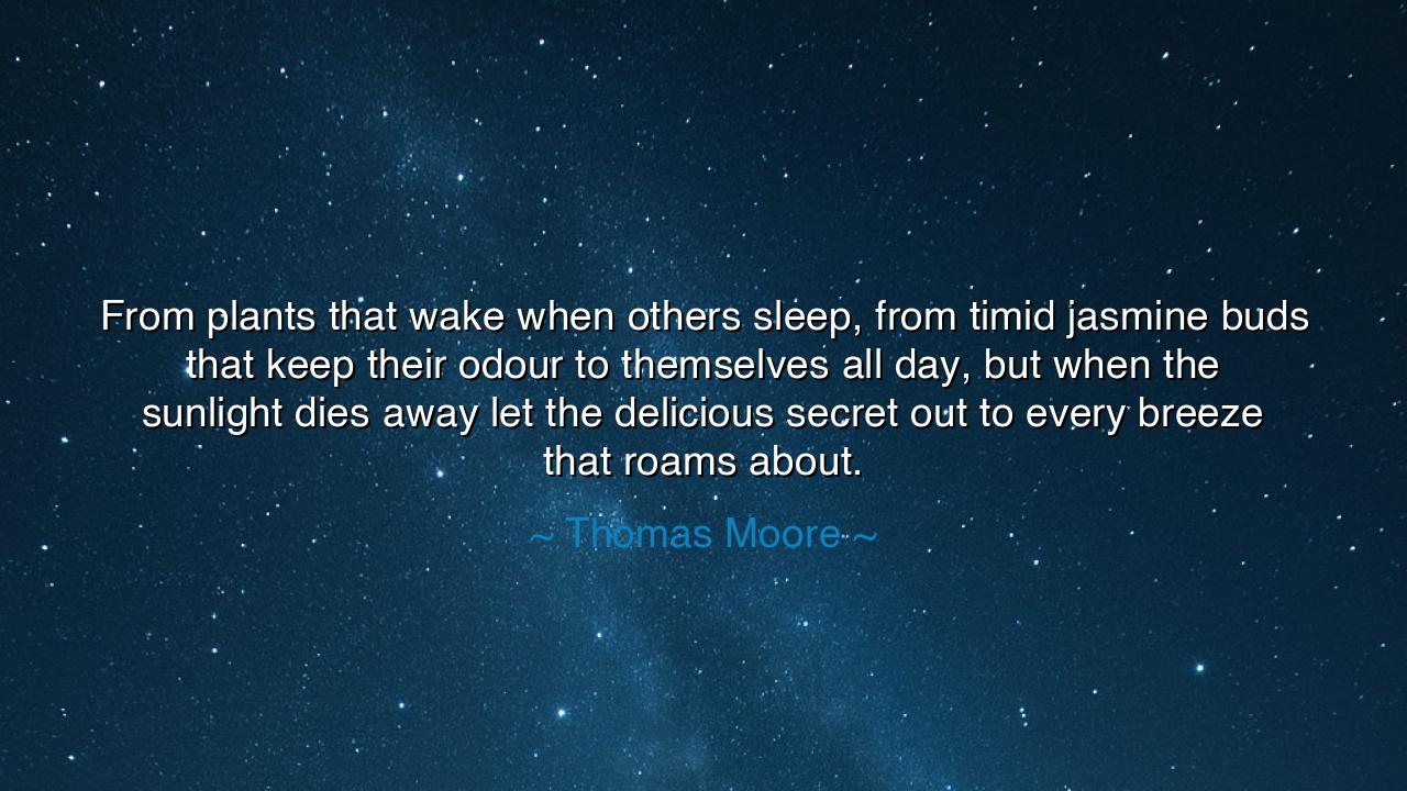 From plants that wake when others sleep, from timid jasmine buds