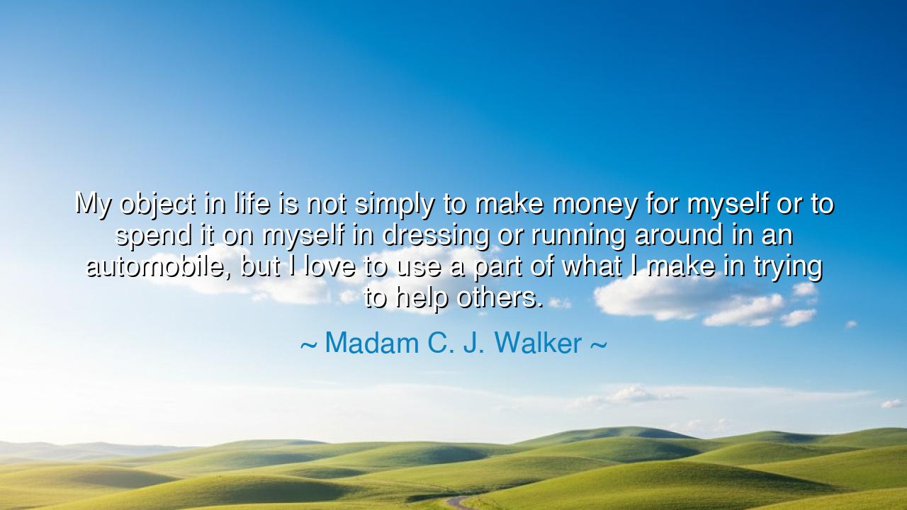 My object in life is not simply to make money for myself or to