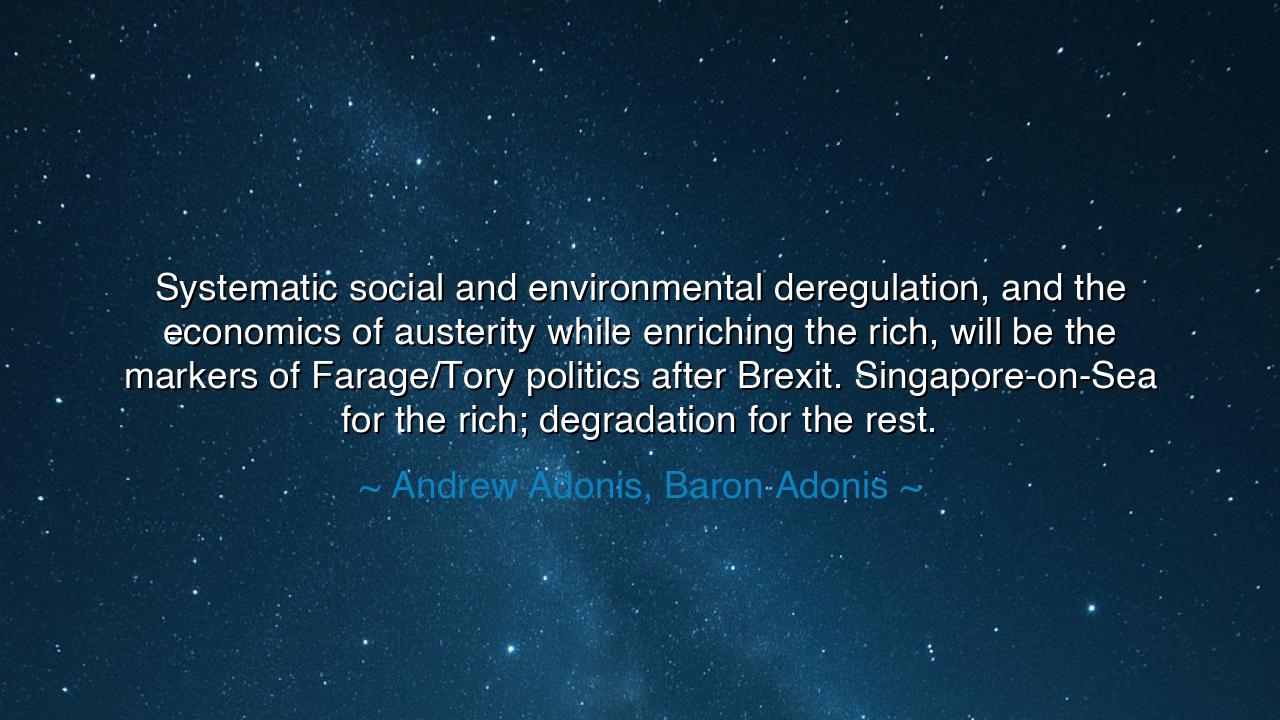 Systematic social and environmental deregulation, and the